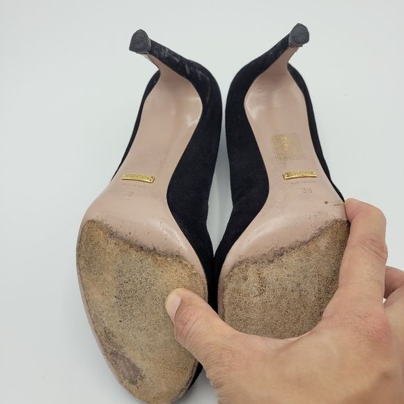 Gucci Suede Classic Stilleto Pump Black Leather 38 - Picture 8 of 9